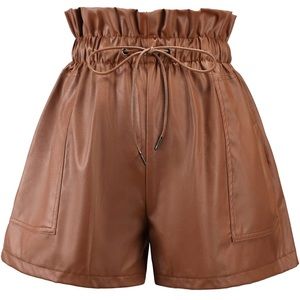 Brown faux leather paperbag waist shorts - XS,M available